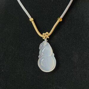 Hand-Carved Natural Icy Translucent Jade Gourd Pendant